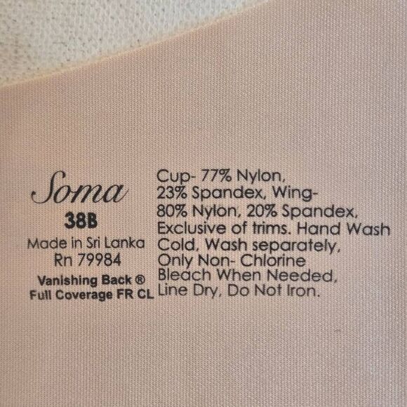 SOMA Front Closure Light Padded Vanishing Back Full Coverage Bra Beige Size 38B - Picture 2 of 9